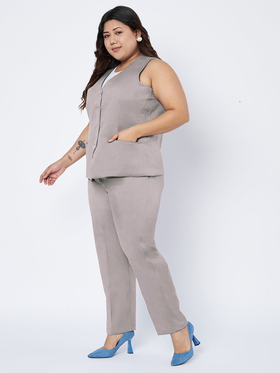 Plus Size Waistcoat With Trousers Two Pieces Suit