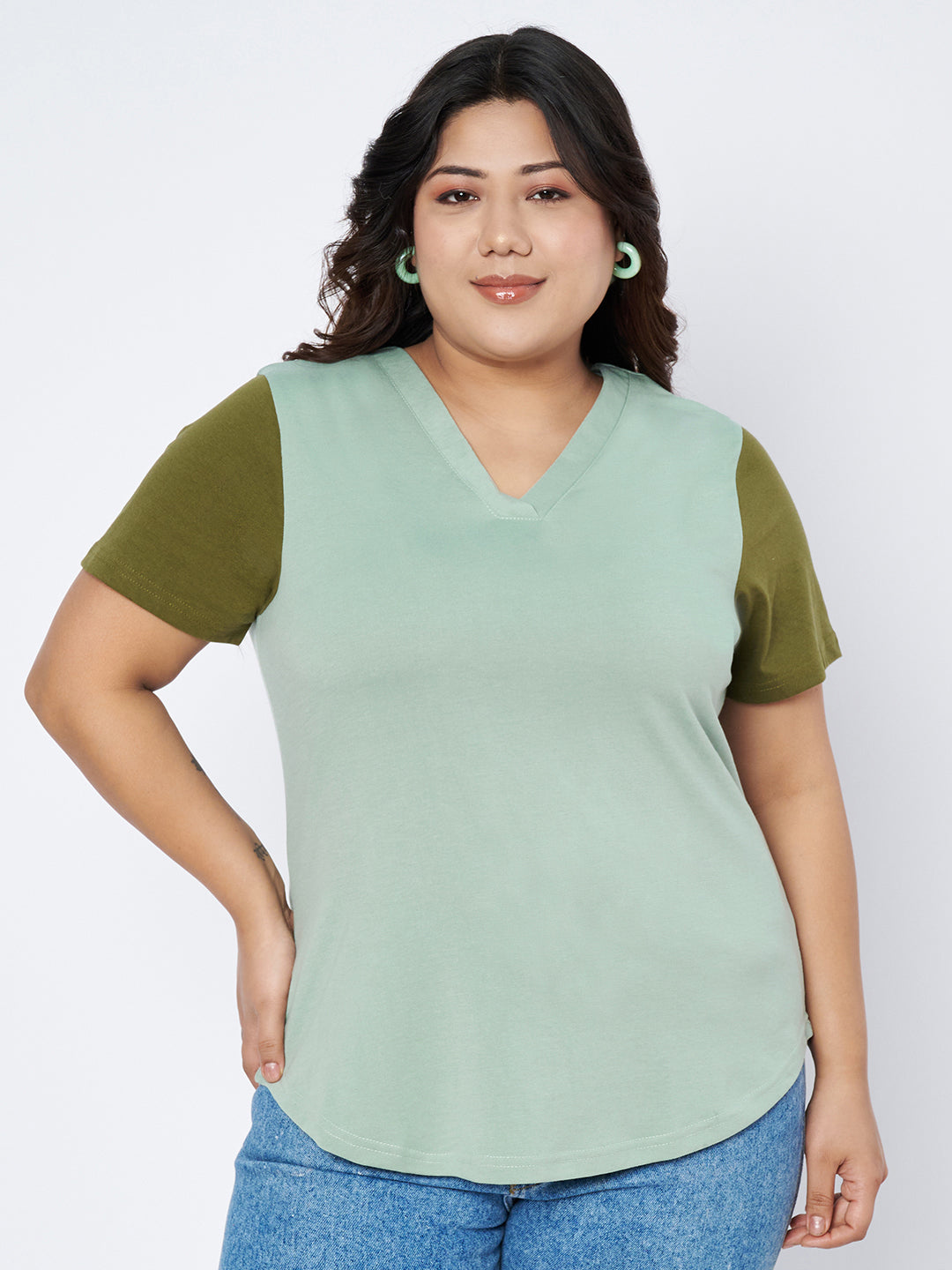 Plus Size V-Neck Cotton T-shirt