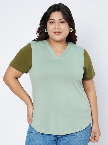 Plus Size V-Neck Cotton T-shirt