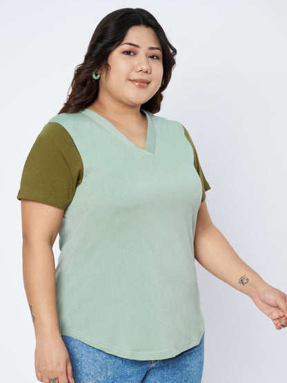 Plus Size V-Neck Cotton T-shirt
