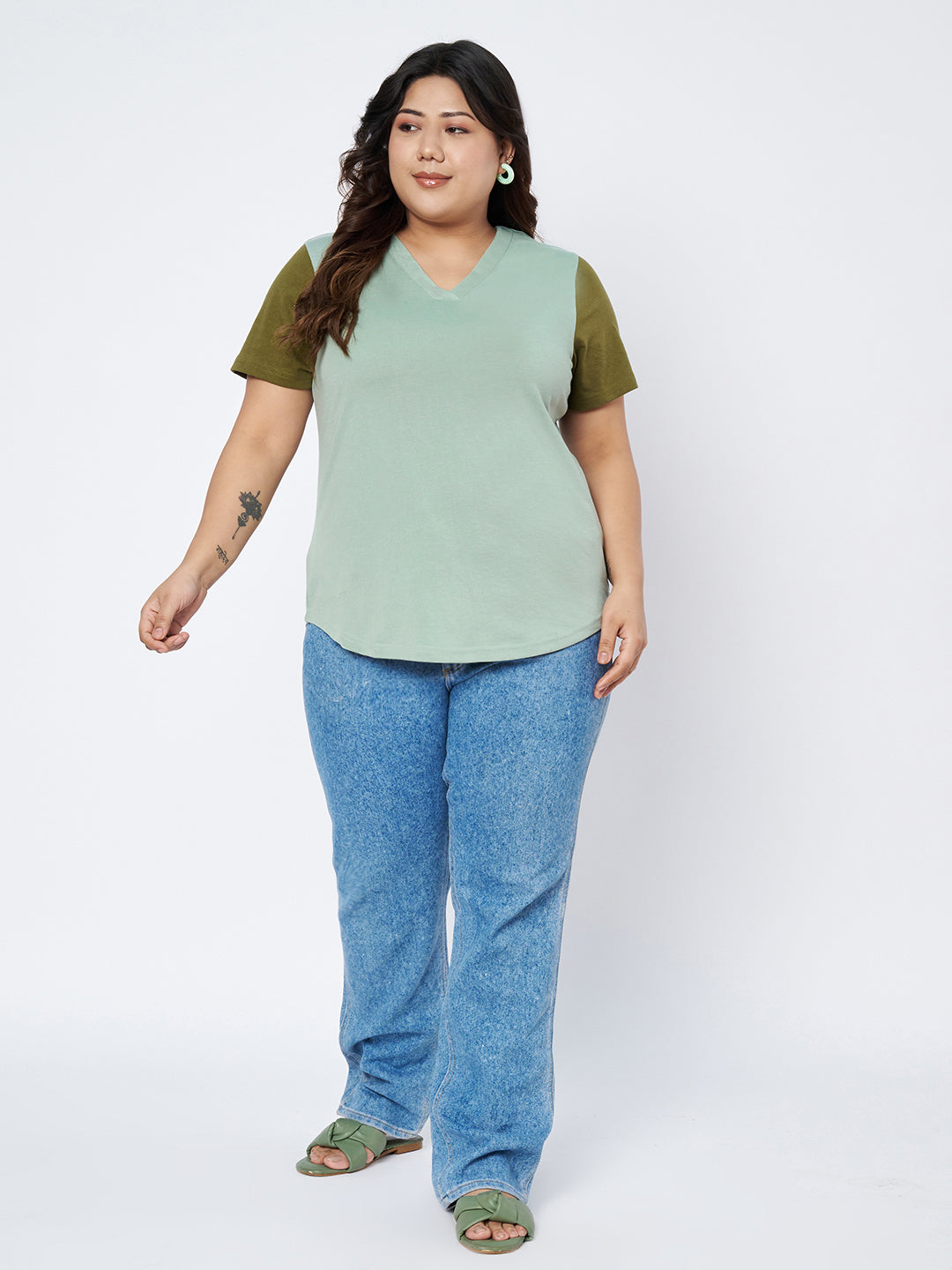 Plus Size V-Neck Cotton T-shirt