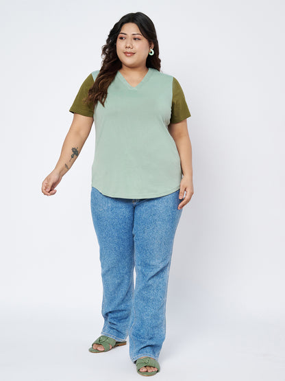 Plus Size V-Neck Cotton T-shirt