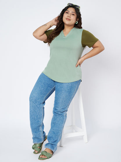 Plus Size V-Neck Cotton T-shirt