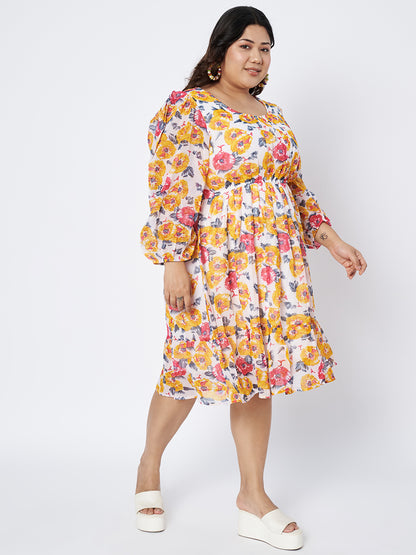 Plus Size Printed Fit & Flare Dress