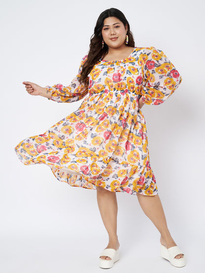 Plus Size Printed Fit & Flare Dress