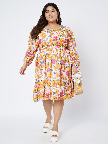 Plus Size Printed Fit & Flare Dress