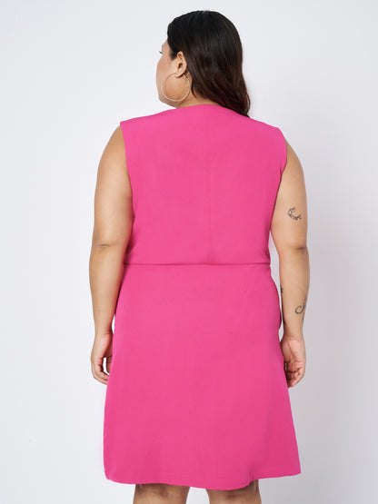 Plus Size Colourblocked Round Neck A-Line Dress