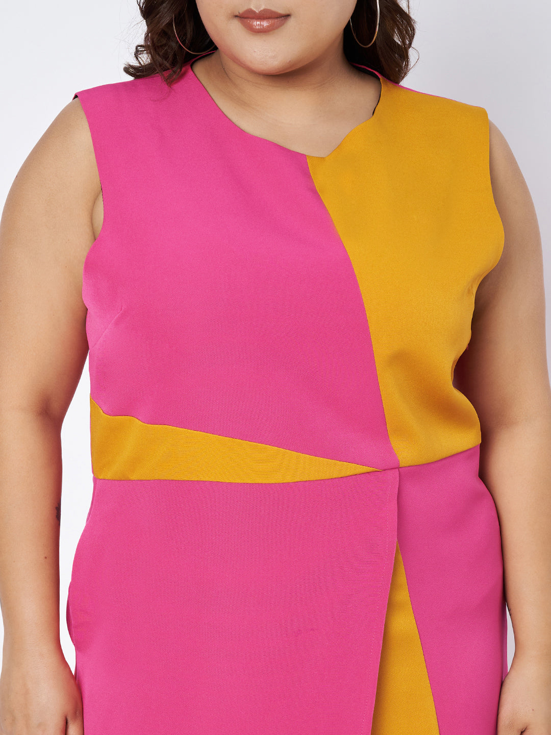 Plus Size Colourblocked Round Neck A-Line Dress