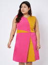 Pluslane Colourblocked Round Neck A-Line Dress