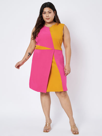Plus Size Colourblocked Round Neck A-Line Dress
