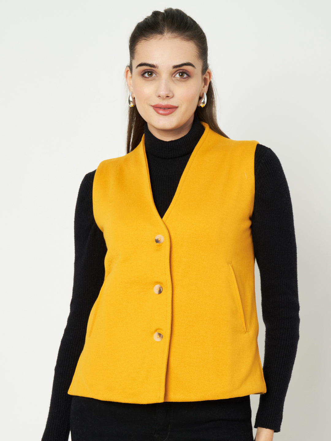 V-Neck Casual Polycotton Fleece Waistcoat with Pockets