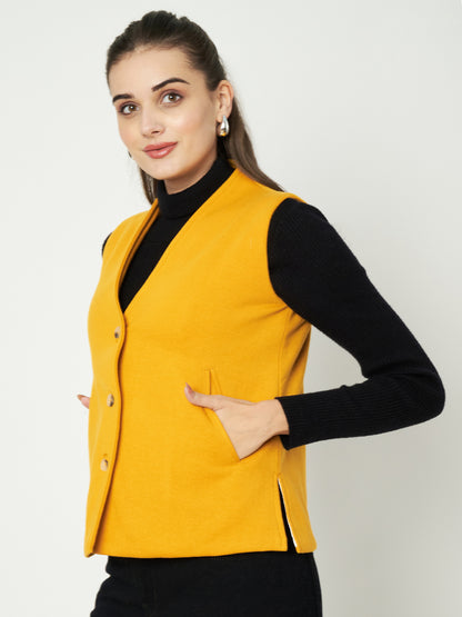 V-Neck Casual Polycotton Fleece Waistcoat with Pockets