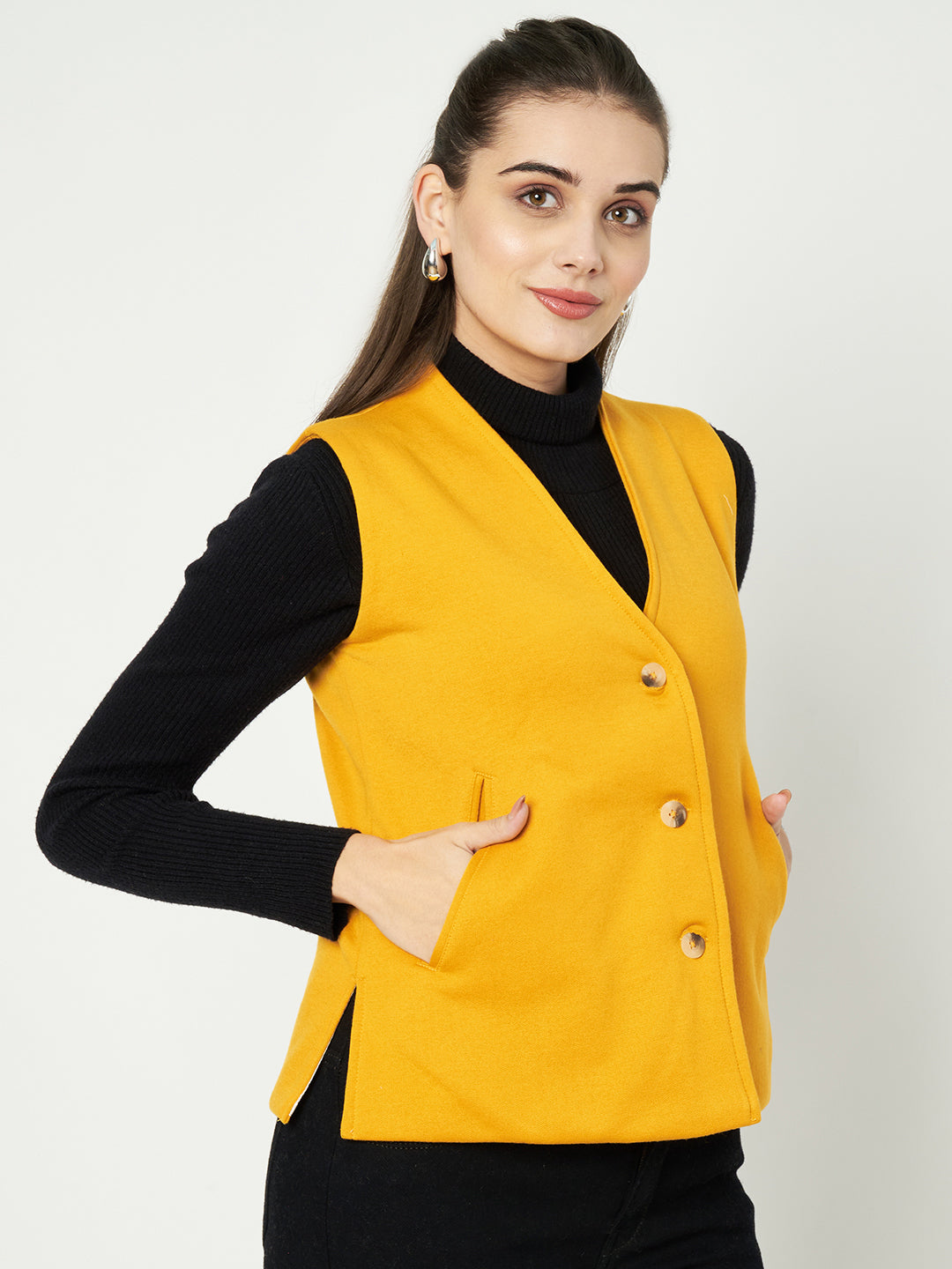 V-Neck Casual Polycotton Fleece Waistcoat with Pockets