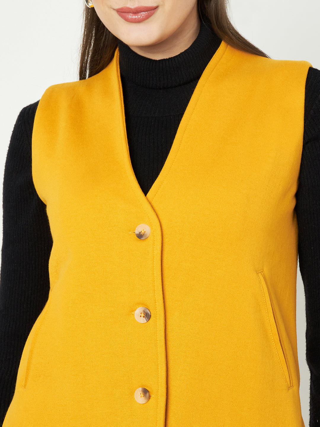 V-Neck Casual Polycotton Fleece Waistcoat with Pockets