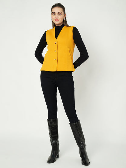 V-Neck Casual Polycotton Fleece Waistcoat with Pockets