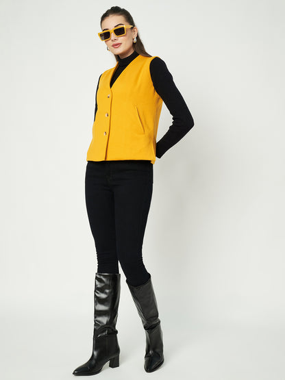 V-Neck Casual Polycotton Fleece Waistcoat with Pockets