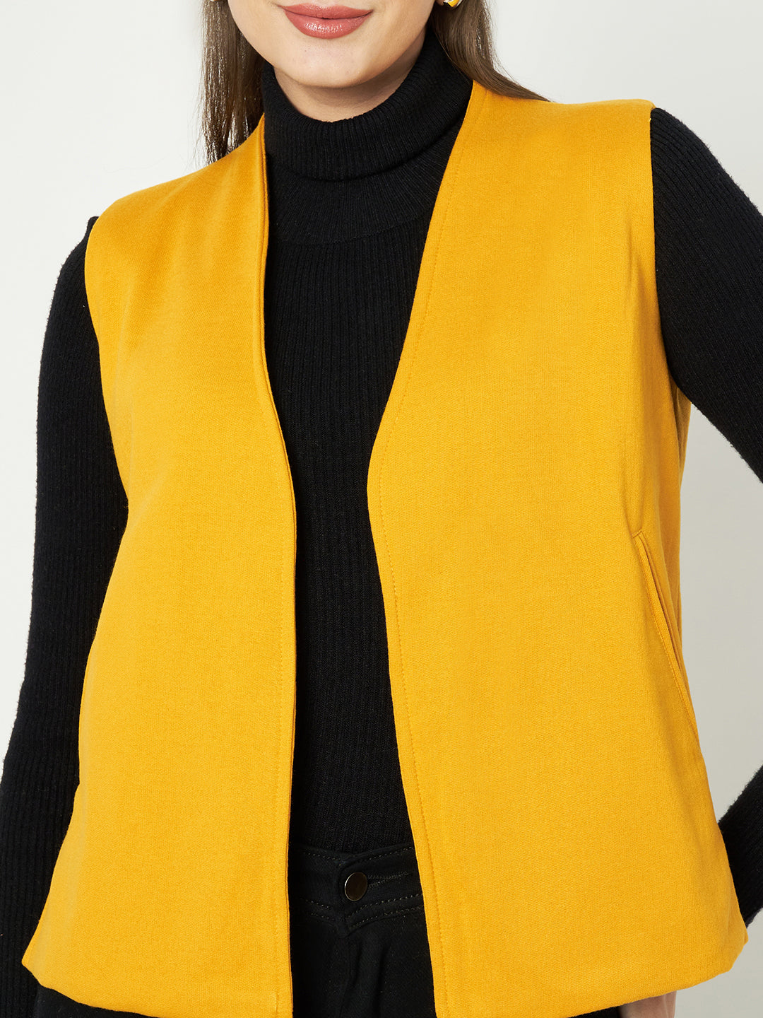Solid Open-Front V-Neck Casual Waistcoat