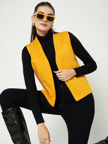 Solid Open-Front V-Neck Casual Waistcoat