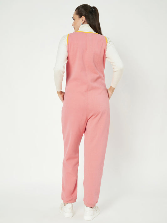 Solid Polycotton Fleece Dungarees with Adjustable Straps & Pockets