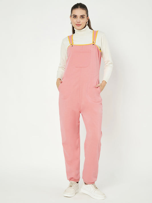 Solid Polycotton Fleece Dungarees with Adjustable Straps & Pockets