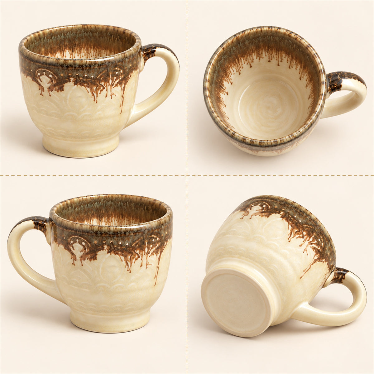 Coffee Mugs Set | Cream - Brown | 350 ml