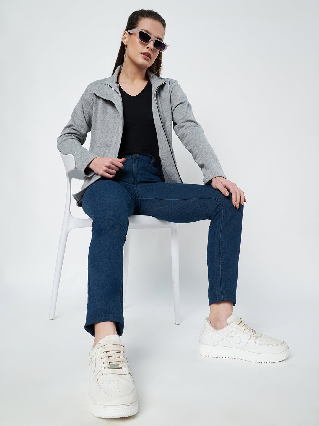 Mock Collar Fleece Front-Open Sweatshirt