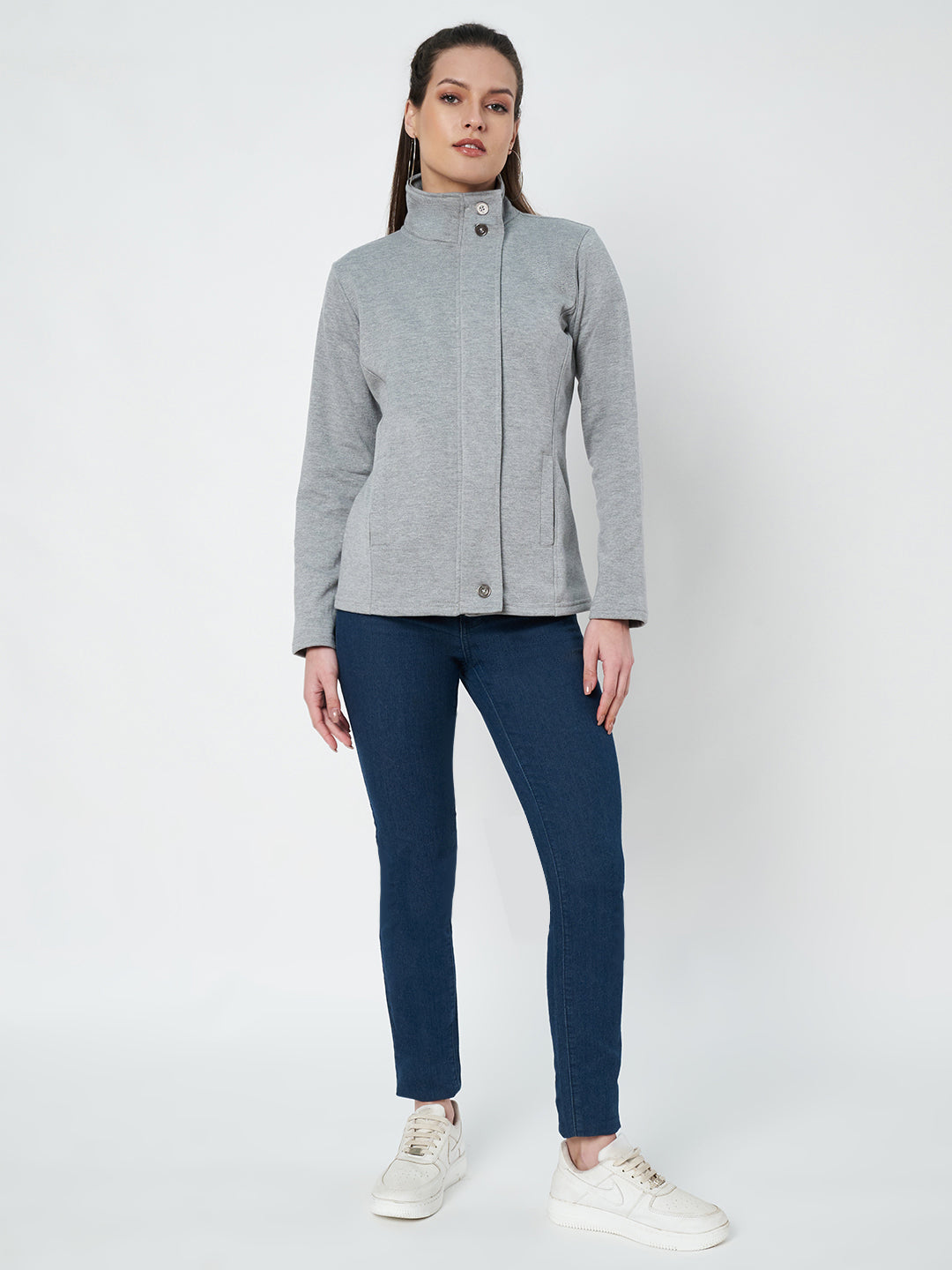 Mock Collar Fleece Front-Open Sweatshirt
