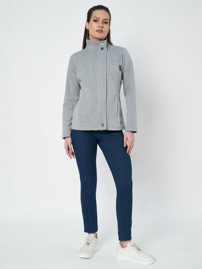 Mock Collar Fleece Front-Open Sweatshirt