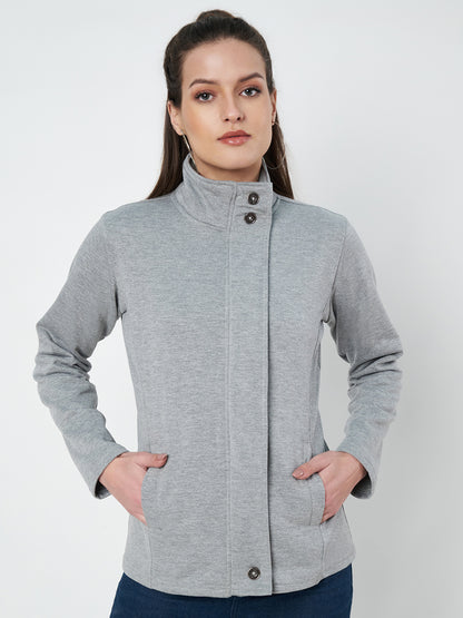Mock Collar Fleece Front-Open Sweatshirt