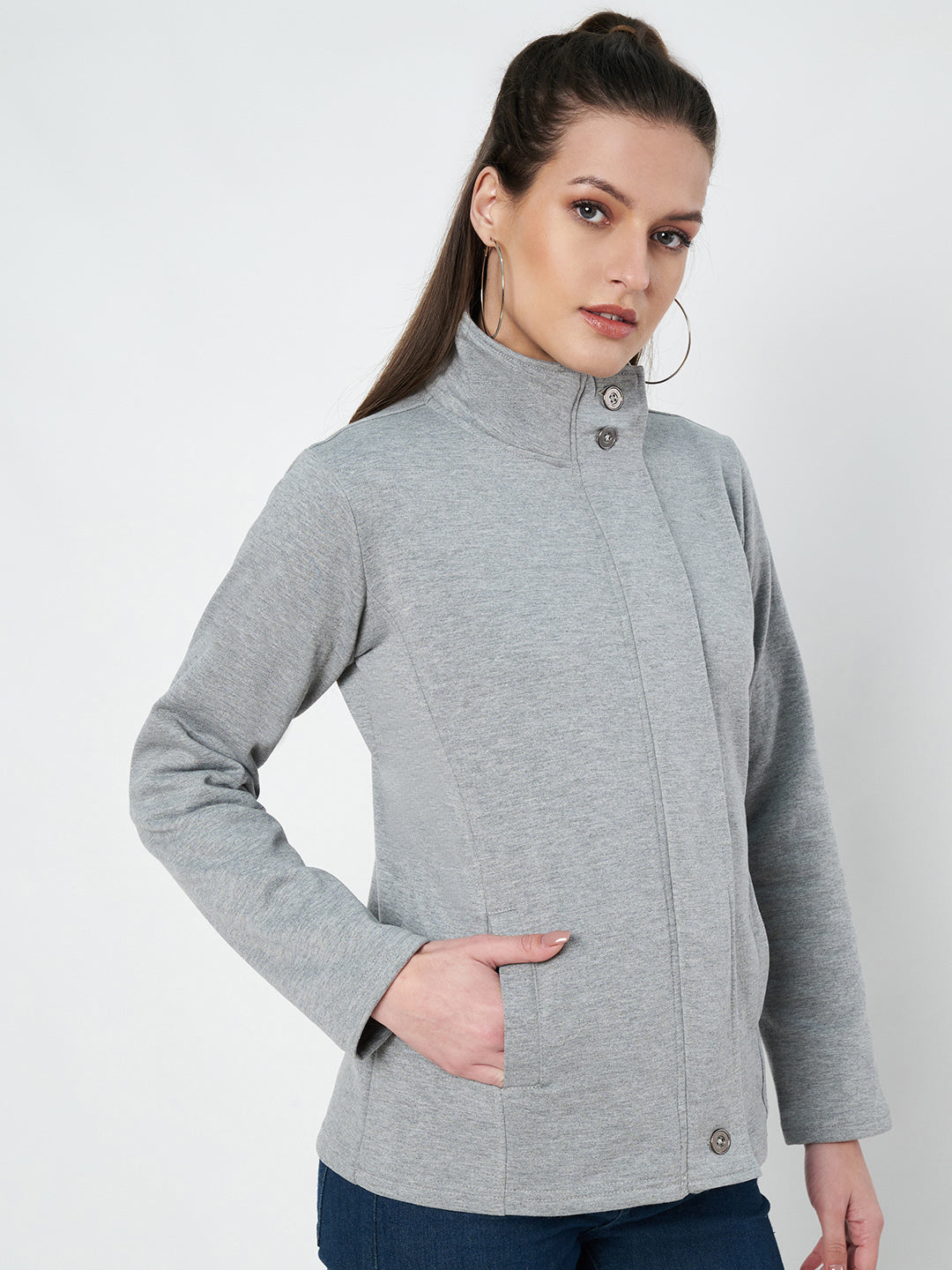 Mock Collar Fleece Front-Open Sweatshirt