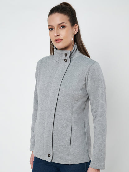 Mock Collar Fleece Front-Open Sweatshirt