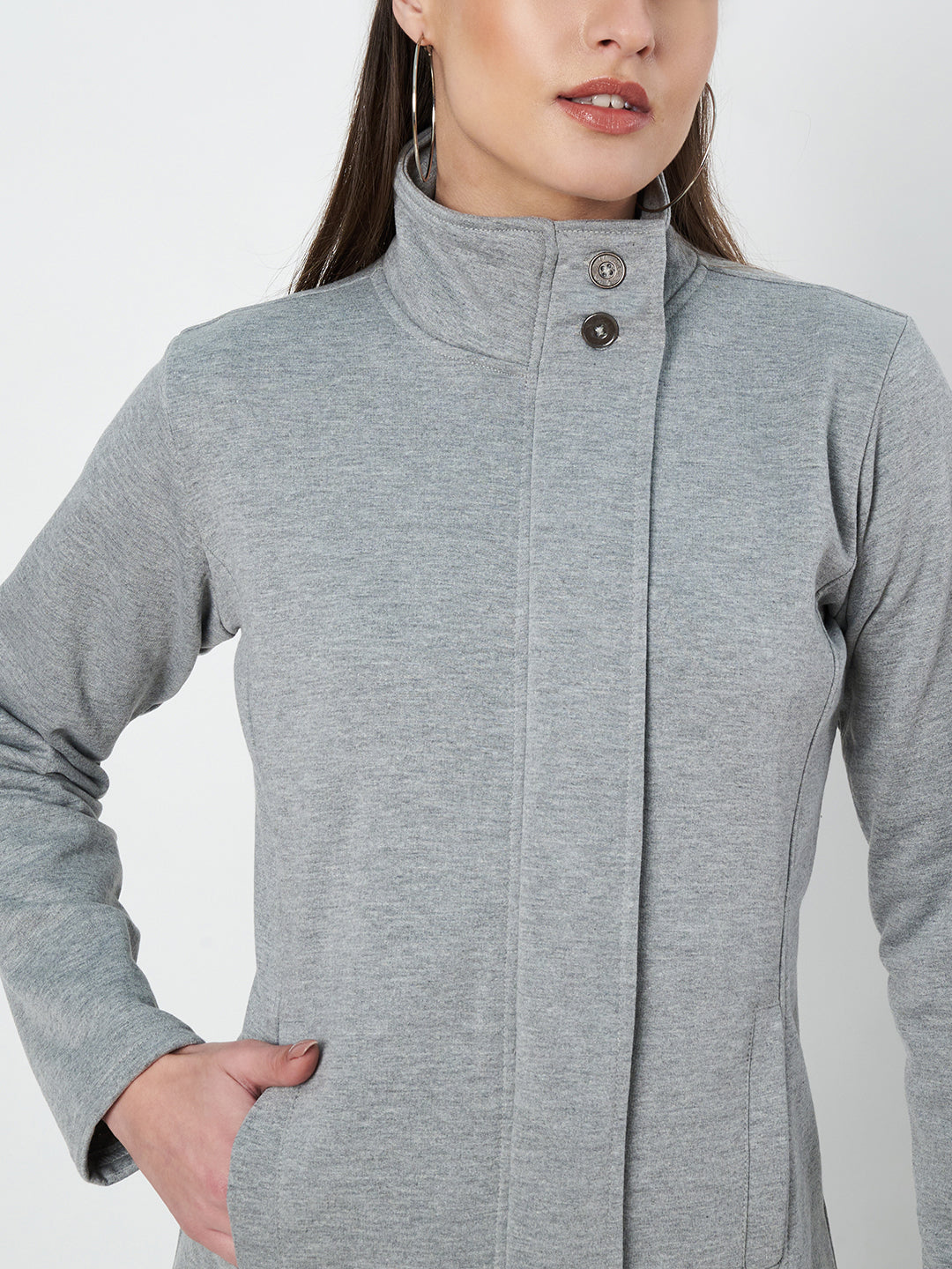 Mock Collar Fleece Front-Open Sweatshirt