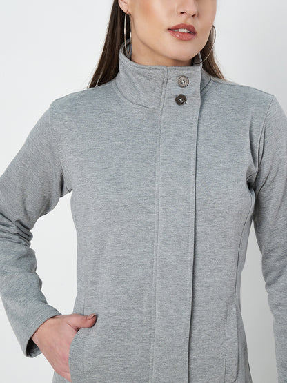 Mock Collar Fleece Front-Open Sweatshirt