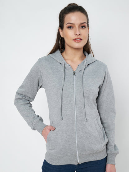 Solid Fleece-Lined Zip-Closure Hooded Sweatshirt with Pockets