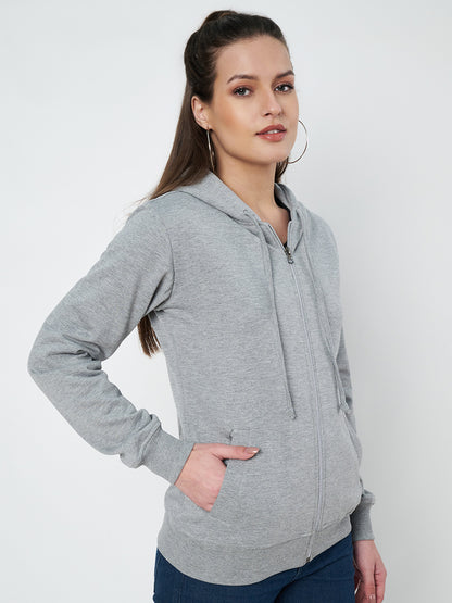 Solid Fleece-Lined Zip-Closure Hooded Sweatshirt with Pockets