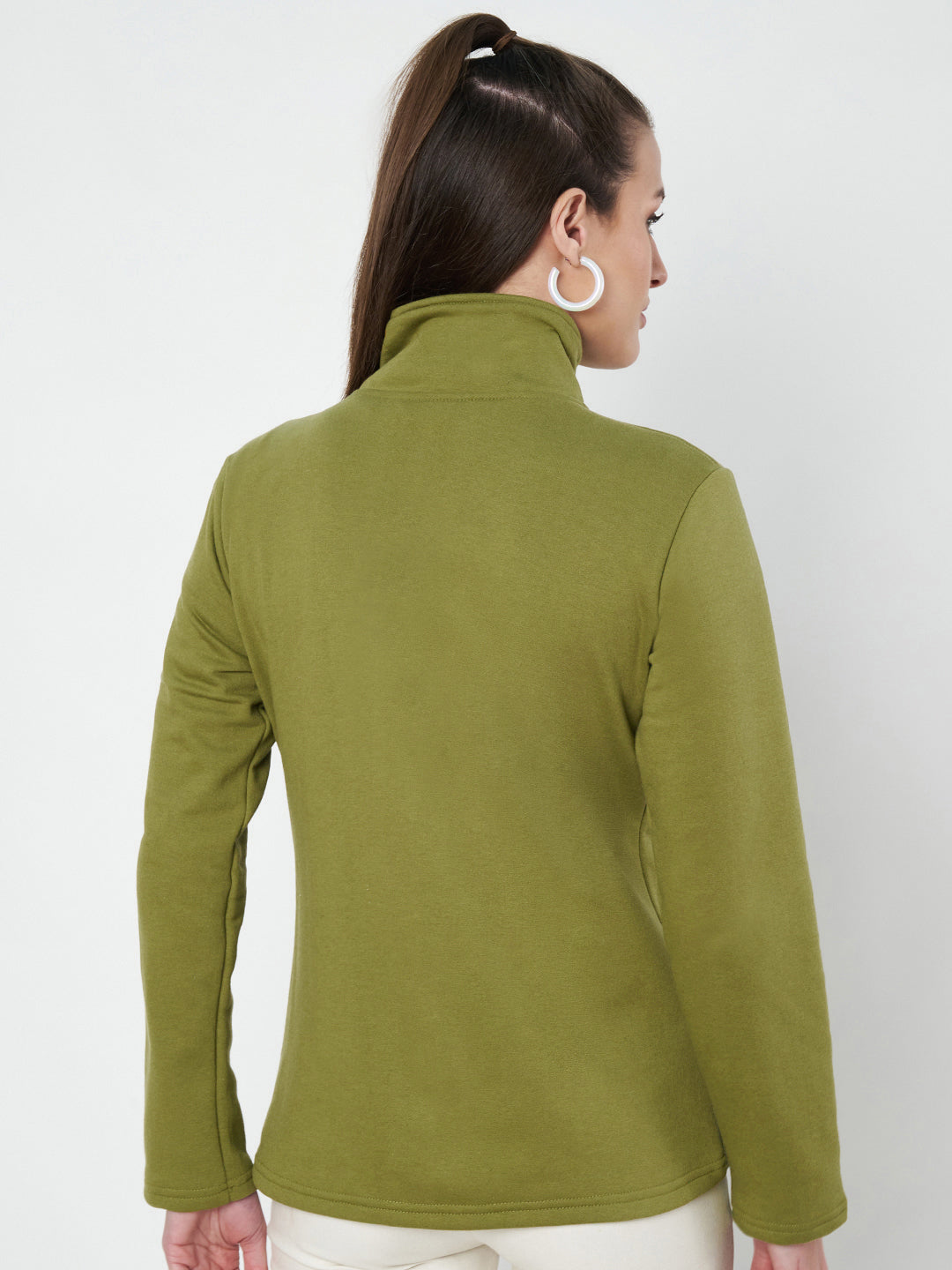 Mock Collar Fleece Front-Open Sweatshirt
