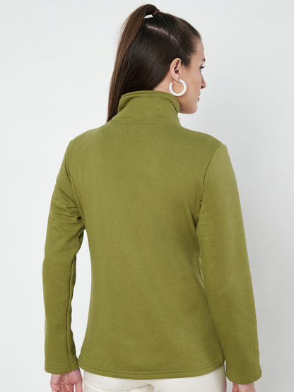 Mock Collar Fleece Front-Open Sweatshirt