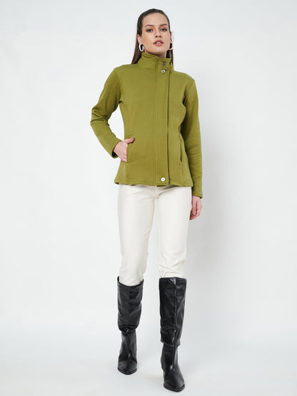 Mock Collar Fleece Front-Open Sweatshirt