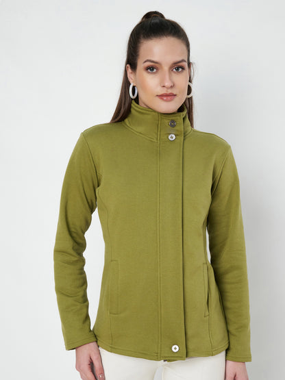 Mock Collar Fleece Front-Open Sweatshirt