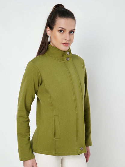 Mock Collar Fleece Front-Open Sweatshirt