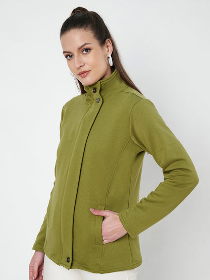 Mock Collar Fleece Front-Open Sweatshirt