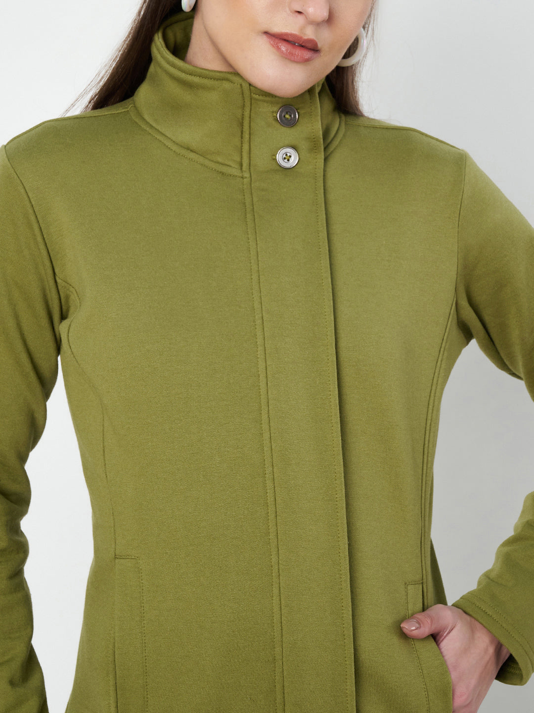 Mock Collar Fleece Front-Open Sweatshirt