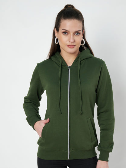 Solid Fleece-Lined Zip-Closure Hooded Sweatshirt with Pockets
