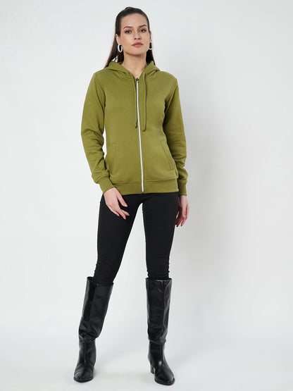 Solid Fleece-Lined Zip-Closure Hooded Sweatshirt with Pockets
