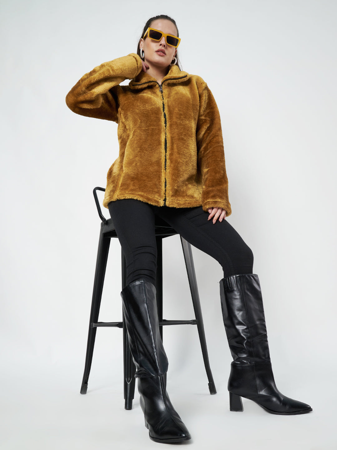 Mock Collar Faux Fur Casual Lightweight Parka Jacket