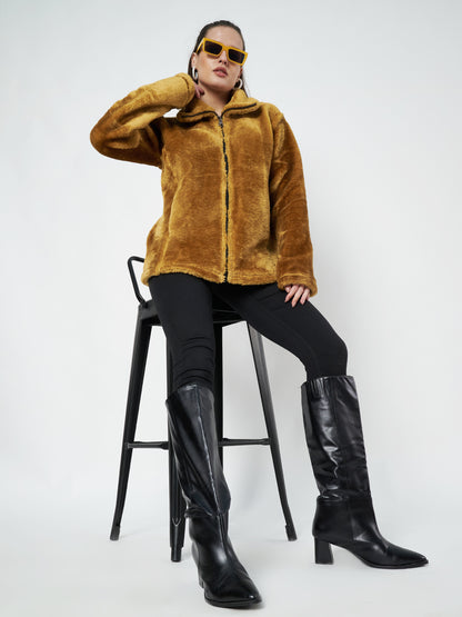 Mock Collar Faux Fur Casual Lightweight Parka Jacket