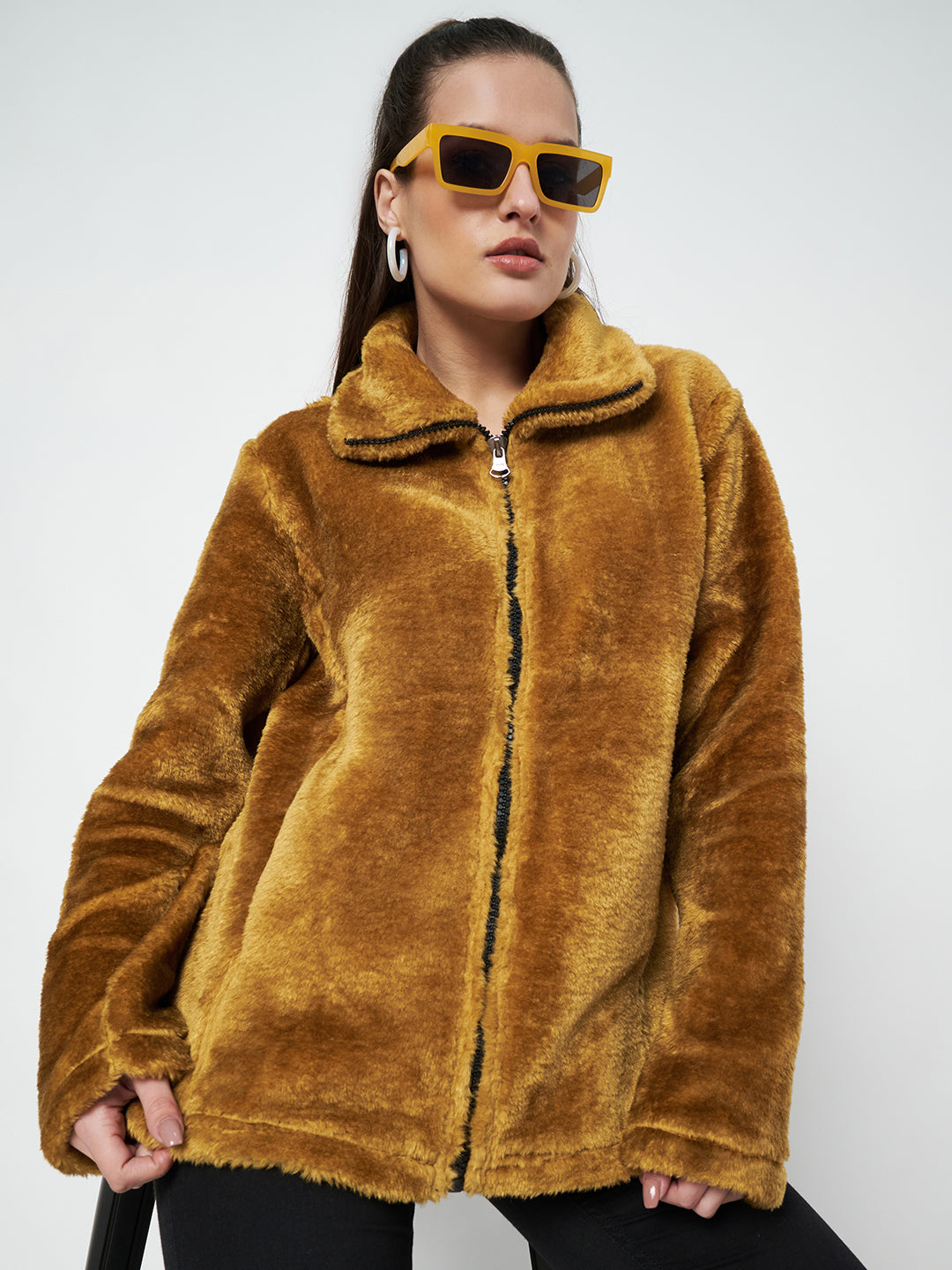 Mock Collar Faux Fur Casual Lightweight Parka Jacket