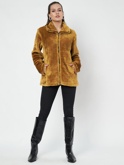 Mock Collar Faux Fur Casual Lightweight Parka Jacket