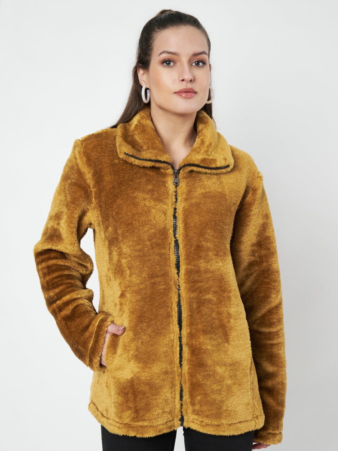 Mock Collar Faux Fur Casual Lightweight Parka Jacket