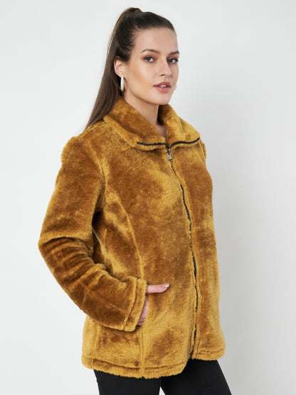 Mock Collar Faux Fur Casual Lightweight Parka Jacket